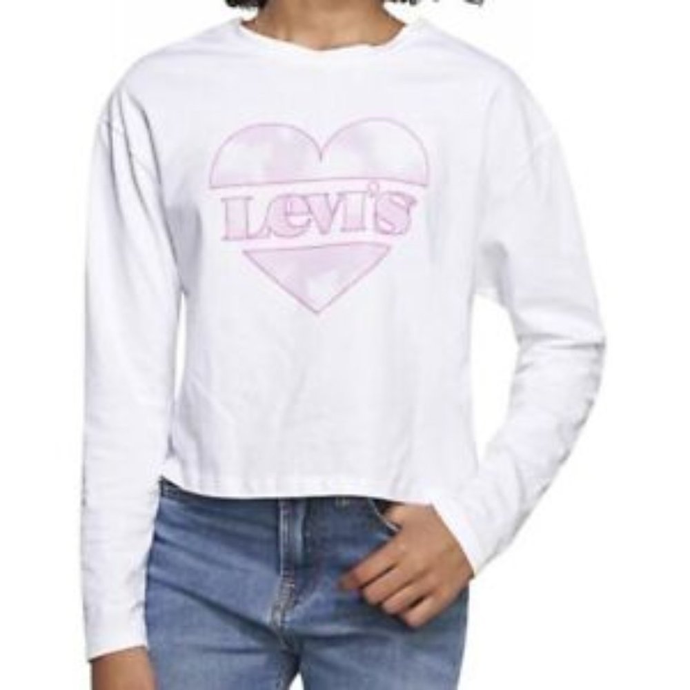 Levi's White Long-sleeved Pink Heart Crop Top